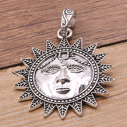 Античное Серебро Сплавочные подвески тибетского стиля, очарование солнца, античное серебро, 70x54 мм