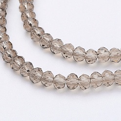Gray Transparent Glass Beads Strands, Faceted, Rondelle, Gray, 3x2mm, Hole: 0.5mm, about 160~165pcs/strand, 15.35 inch~15.75 inch(39~40cm)