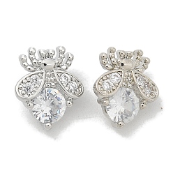 Платина Стойка покрытие латунные микропаве прозрачные кубические циркониевые кнопки, долговечный, без свинца и без кадмия, Пчелы, 1-луночное, платина, 11.5x9.5x6 мм, отверстие : 1 мм