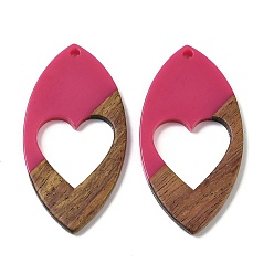 Камелия Подвески из смолы и ореха, конские глаза с сердцем, подарок на День святого Валентина, камелия, 47x24.5x3.5 мм, отверстие : 2 мм