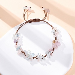 Морганит Регулируемые браслеты из плетеных бусин из натурального морганита для женщин, внутренний диаметр: 1-5/8~3 дюйм (4.15~7.6 см)