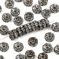 Черный Цвет Металла Латунь класса кристалла горный хрусталь разделительные бусины, без кадмия и без свинца, краевых волн, рондель, металлический черный , 8x3.5 мм, отверстие : 1.8~2 мм