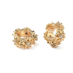 Настоящее золото 18K Латунь микропаве прозрачный кубический цирконий европейский бисер, бусины с большим отверстием, снежинка, реальный 18 k позолоченный, 9.5x10x4.5 мм, отверстие : 5.5 мм