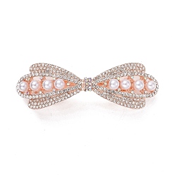 Roségold Legierung Kristall Strass Haarspangen, mit Glaswachsperlen, Schleife, Roségold, 25.5x78.5x22.5 mm