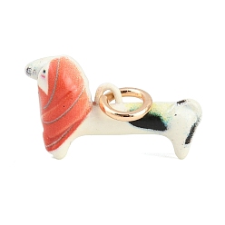 Коралловый 304 нержавеющей стальной эмали подвески, подвески в форме собак, золотые, коралл, 11.5x20x7.5 мм, отверстие : 3.5 мм