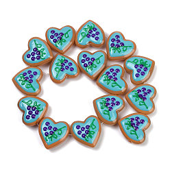 Бирюза Нити бусин-лэмпворк в форме сердца ручной работы, винограды, бирюзовые, 24x24x11 мм, отверстие : 1.4 мм, около 15 шт / нитка, 14.17'' (36 см)