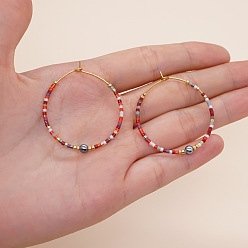 Золотой Серьги-кольца из стеклянных бусин ручной работы в стиле бохо, золотые, 35x35 мм