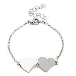 Сердце Браслеты из цепей из нержавеющей стали, не тускнеющие, для женщин и мужчин, цвет нержавеющей стали, сердце, 8-1/4 дюйм (21 см), Сердце: 34x13.5 mm