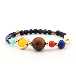 Mixed Stone Natural Tiger Eye & Red Agate & Topaz Jade Stretch Bracelets, Star Bracelets for Women, Inner Diameter: 2-3/8 inch(6cm)