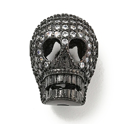 Черный Цвет Металла Прозрачные бусины кубического циркония из микропаве, череп, металлический черный , 16x12x11 мм, отверстие : 1.6 мм