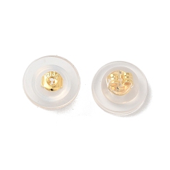 Настоящее золото 18K Долговечные латунные силиконовые ушные гайки с покрытием, реальный 18 k позолоченный, 7.7x3.7 мм, отверстие : 0.6 мм