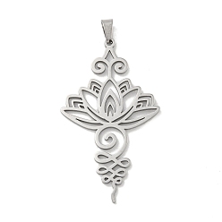 Couleur Acier Inoxydable Pendentifs en acier inoxydable, Coupe au laser, charme de fleur de lotus, couleur inox, 304mm, Trou: 46x27x1.5mm