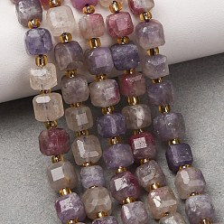 Tourmaline Natural Tourmaline Beads Strands, Faceted Table Cut Cube Beads, with Seed Beads, 6~7.5x6~7.5x6~7.5mm, Hole: 0.8~1mm, about 44~46pcs/strand, 14.37~15.35''(36.5~39cm)