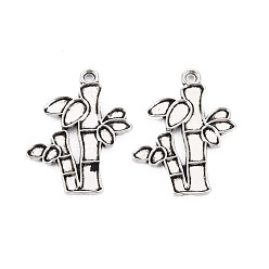 Античное Серебро Сплавочные сеттинги для кулона, тибетский стиль, без кадмия и без свинца, бамбук, античное серебро, 27x21.5x1 мм, отверстие : 1.8 мм