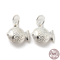 Серебро 925 стерлингов серебряные подвески, с прыжковых колец, рыбы прелести, серебряные, 11x11x4 мм, отверстие : 4 мм