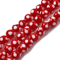 Красный Бусины лэмпворк , круглый в горошек, красные, 8~9x7~8 мм, отверстие : 1.8 мм, около 45 шт / нитка, 12.99'' (33 см)