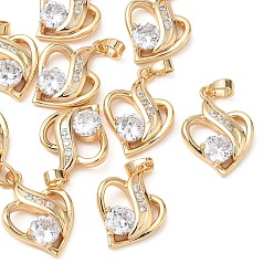 Real 18K Gold Plated SHEGRACE Valentine's Day Brass Clear Cubic Zirconia Pendants, Heart Charms, Cadmium Free & Lead Free & Nickel Free, Real 18K Gold Plated, 17.5x12.5x3.5mm, Hole: 3.5x2.5mm