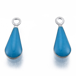 Стально-синий 304 из нержавеющей стали шармы эмали, цвет нержавеющей стали, слеза, стальной синий, 12x4.5x2 мм, отверстие : 1.2 мм