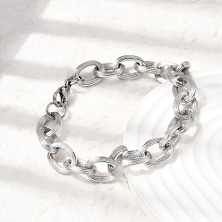 Нержавеющая Сталь Цвет 201 трос из нержавеющей стали цепи браслеты, овальные, цвет нержавеющей стали, 8.54 дюйм (21.7 см)
