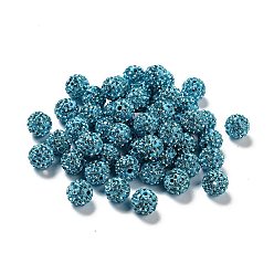 Aquamarine Pave Disco Ball Beads, Polymer Clay Rhinestone Beads, Round, Aquamarine, PP13(1.9~2mm), 6 Rows Rhinestone, 10mm, Hole: 1.5mm