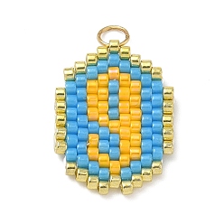 Золотистый Бисерные цифры 9 подвески, подвески из стеклянных бусин с узором ткацкого станка, с целью перехода в кольце, золотые, 19x14.5x1.5 мм, отверстие : 2.9 мм