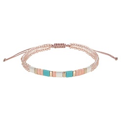 Розовый Браслеты в богемном стиле из стеклянного бисера и пластиковых бусин, сплетенных вместе, плетеные браслеты из полиэфирного шнура для женщин, туманная роза, 11.02 дюйм (28 см)