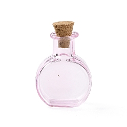 Pearl Pink Flat Round Miniature Glass Bottles, with Cork Stoppers, Empty Wishing Bottles, for Dollhouse Accessories, Jewelry Making, Pearl Pink, 11.5x21x31mm
