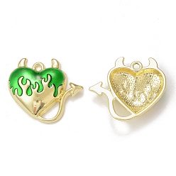 Lime Green Rack Plating Alloy Enamel Pendants, Golden, Heart Evil Charm, Lime Green, 22.5x25x4.5mm, Hole: 1.8mm
