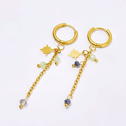 Разноцветный 304 серьги-кольца со стеклянными звездами и кисточками из нержавеющей стали, золотые, красочный, 53 мм
