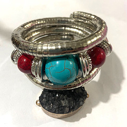 Темно-бирюзовый Женские браслеты с круглыми бусинами из сплава, железа и смолы, темные бирюзовый, внутренний диаметр: 2-1/8 дюйм (5.5 см)