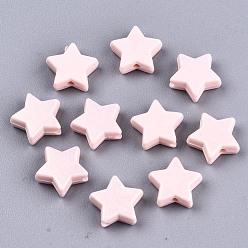 Pink Spray Painted Acrylic Beads, Rubberized Style, Star, Pink, 10.5x11x4mm, Hole: 1.5mm, about 2250pcs/500g