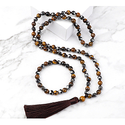 Гематит Ожерелья и браслеты с подвесками из круглых бусин натурального гематита, 850 мм и 180 мм