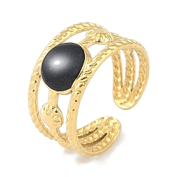 Настоящее золото 18K Ионное покрытие (ip) 304 плоские круглые манжеты с эмалью из нержавеющей стали, кольца на пальцах, широкие открытые кольца для женщин, реальный 18 k позолоченный, 10.5 мм