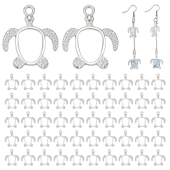 Серебро 60подвески из легкого сплава с открытой спиной, для diy уф смолы, эпоксидная смола, Прессованные цветочные украшения, черепаха, серебряные, 21.5x18.5x2.5 мм, отверстие : 2 мм