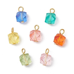(52) Непрозрачная лаванда Прозрачный акрил с железными подвесками, многоугольник, граненые, разноцветные, 12.5~13x7.5x7.5 мм, отверстие : 2~2.5 мм