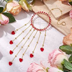 Красный Подвесные украшения в виде звезды из латуни, обмотанной проволокой, Стеклянные ловцы солнца в форме сердца с кисточками для украшения сада на открытом воздухе, красные, 312 мм