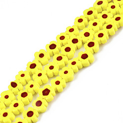 Желтый Ручной работы стеклянная бусина тысячецветник нитей, слива, желтые, 6~7x6~8x2.5~3 мм, отверстие : 1 мм, около 63~65 шт / нитка, 15.55 дюйм ~ 15.94 дюйм (39.5~40.5 см)
