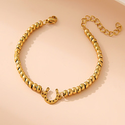 Другие 304 из нержавеющей стали ссылка браслеты, круглые браслеты из бисера для женщин, золотые, подкова, 6.30 дюйм (16 см)