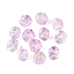 Violet Electroplate Transparent Glass Beads, Cube, Faceted, Rainbow Plated, Baking Paint, Violet, 11.5~12x13~13.5x9.5mm, Hole: 1~1.2mm