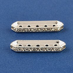 Серебро Латунные хрустальные стразы, разделительные планки, 5-луночное, шестиугольник, серебряные, 35x4x9 мм, отверстие : 2 мм