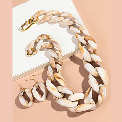 Персиковый Слойка Комплекты акриловых цепочек-ожерельев и серег-подвесок, золотые, розовые, колье: 19.69 дюйм (50 см)