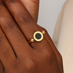 Golden Roman Numerals Brass Finger Ring, Flat Round Signet Ring, Golden, no size
