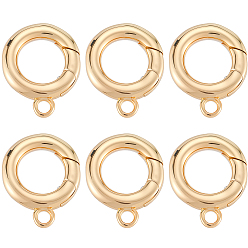 Настоящее золото 18K 6шт. латунные пружинные замки, кольцо, реальный 18 k позолоченный, 13.5x11x2.5 мм, отверстие : 1.6 мм