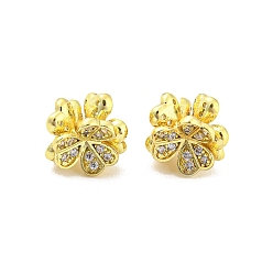 Настоящее золото 18K Латунные бусины из прозрачного кубического циркония, долговечный, без кадмия и без свинца, клевер, реальный 18 k позолоченный, 7x7x6 мм, отверстие : 2 мм