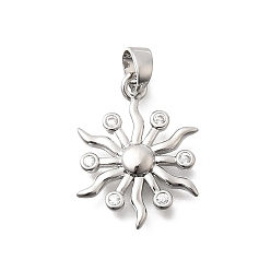 Платина Латунные подвески с фианитами, солнечные чары, долговечный, платина, 18x14x2 мм, отверстие : 5x3 мм