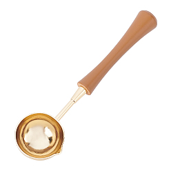 Sienna Brass Wax Sticks Melting Spoon, with Wood Handle, Sienna, 11.45x3x1.5cm, Inner Diameter: 2.7cm