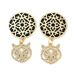 Настоящее золото 18K Латунные микро проложить кубического циркония большие кулоны, с акриловой, плоская круглая форма с подвесками в виде головы леопарда, без кадмия и без свинца, стойки покрытие, долговечный, с целью перехода в кольце, реальный 18 k позолоченный, 55x28x2 мм, отверстие : 4.5 мм