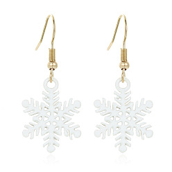 Золотой Серьги-подвески из эмалевого сплава со снежинками, золотые, 37.7x15.9 мм