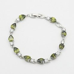 Светло-зеленый Коричневый Благородные идеи подарков для леди платиновый тон латунь микро паве кубический цирконий cz каплевидные звенья браслеты-цепочки, с группы часы застежками, оливковый, 180x6 мм