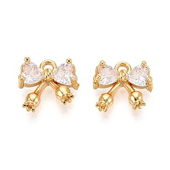 Настоящее золото 18K Латунные микро проложить кубического циркония прелести, бантом, долговечный, без никеля , реальный 18 k позолоченный, 9~9.5x10x3 мм, отверстие : 1.4 мм